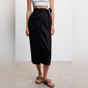 Mango Linen Wrap Skirt | Black | Size M | 100% Linen